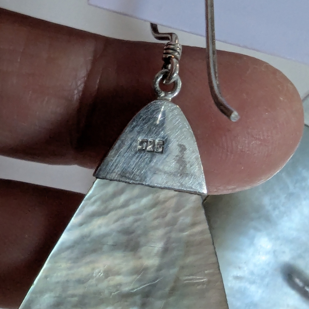 Sterling Silver Leaf Shell Dangle Drop Earrings. - image 3